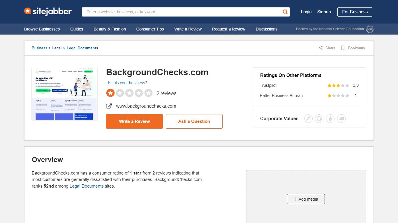 BackgroundChecks.com Reviews - 2 Reviews of ... - Sitejabber